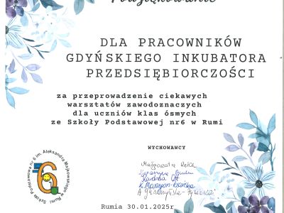 Podziękowanie - warsztaty dla młodzieży