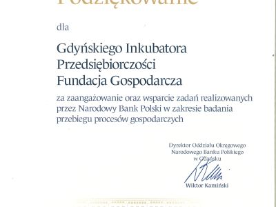 Podziękowanie - Narodowy Bank Polski